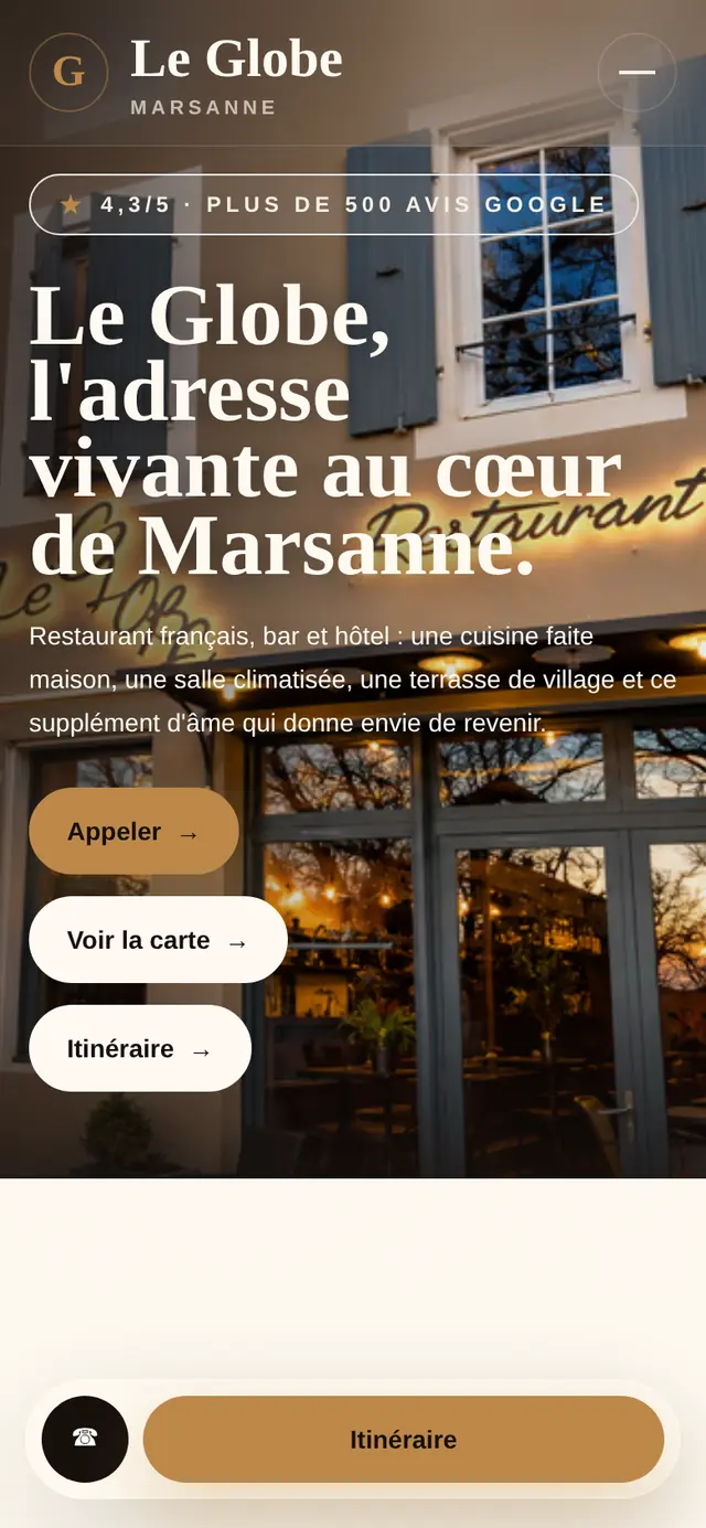 Site Le Globe affiché sur téléphone.