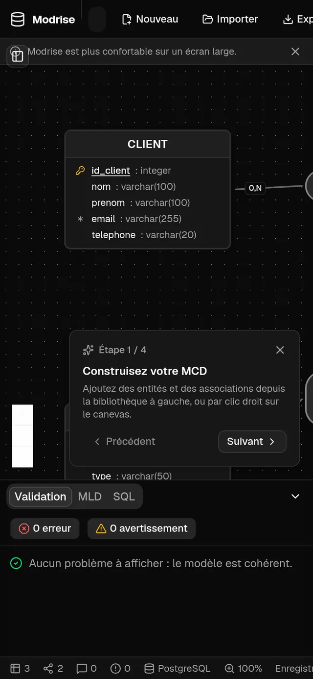 Interface de Modrise sur écran mobile.