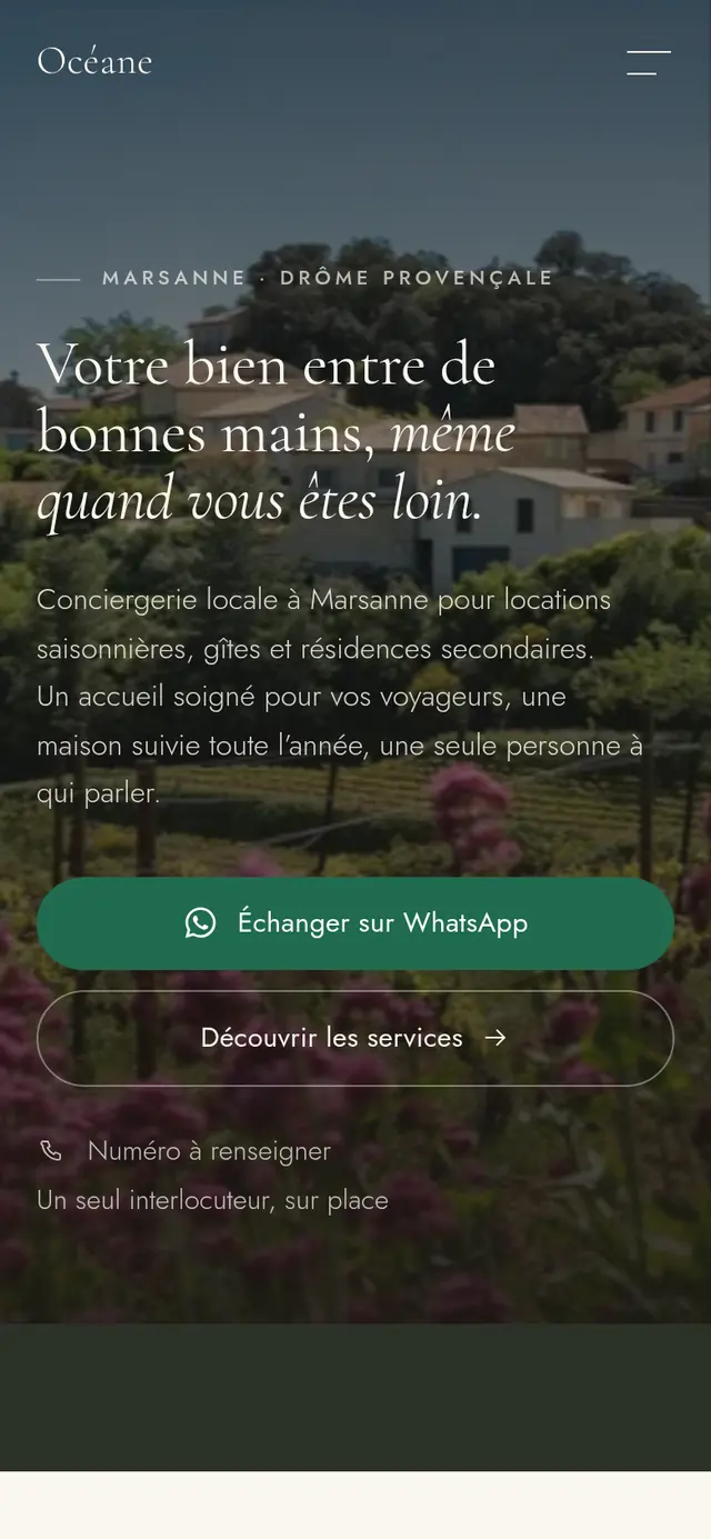 Site Océane Conciergerie sur téléphone.
